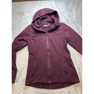 Athleta Full Zip Hoodie Women Medium Burgundy Fleece Lined Quilted Active Jacket